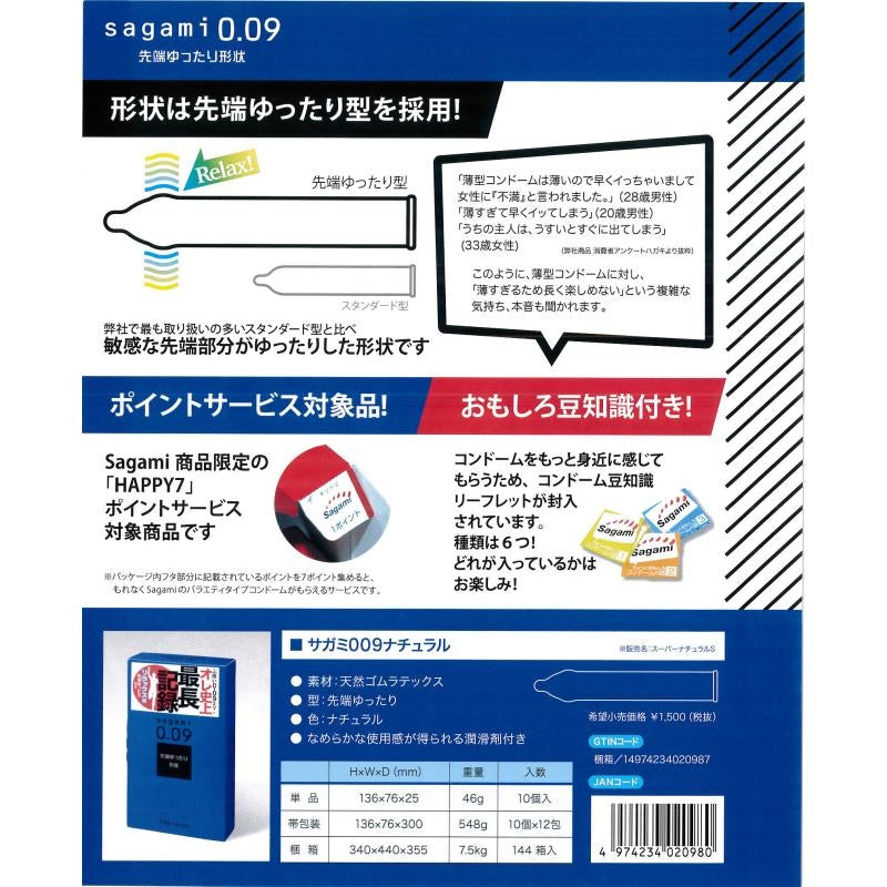 相模 Sagami 0.09mm 自然持久裝安全套 / 10片裝