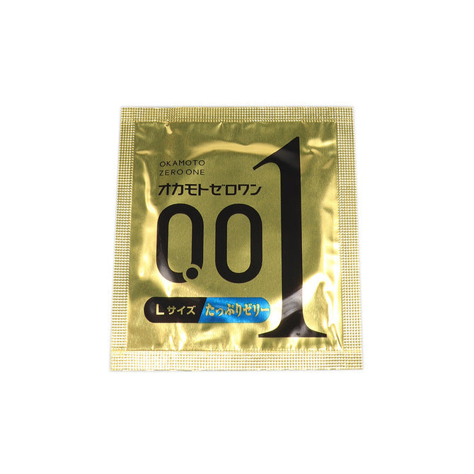 岡本 Okamoto 0.01mm 水性聚氨酯L加大碼安全套（200%潤滑劑增量） / 38mm / 3片裝