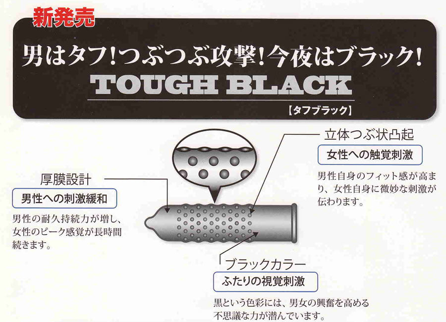 日本 Japan Medical Tough Black 厚膜黑凸起持久安全套 / 12片裝
