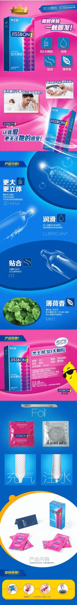 杰士邦 Jissbon 3D 大顆粒安全套 (8片裝)