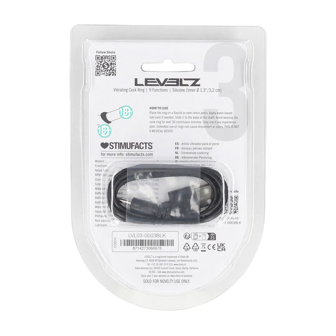 Levelz｜Vibrating Cock Ring 震動鎖精持久環（黑色｜1入）