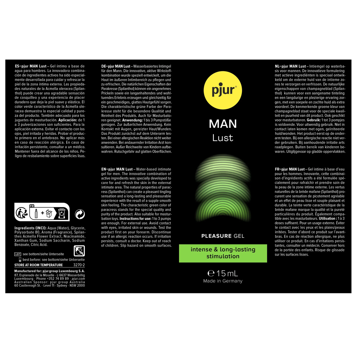 德國 Pjur Man Lust 長效男士快感增強凝膠 - 15ml