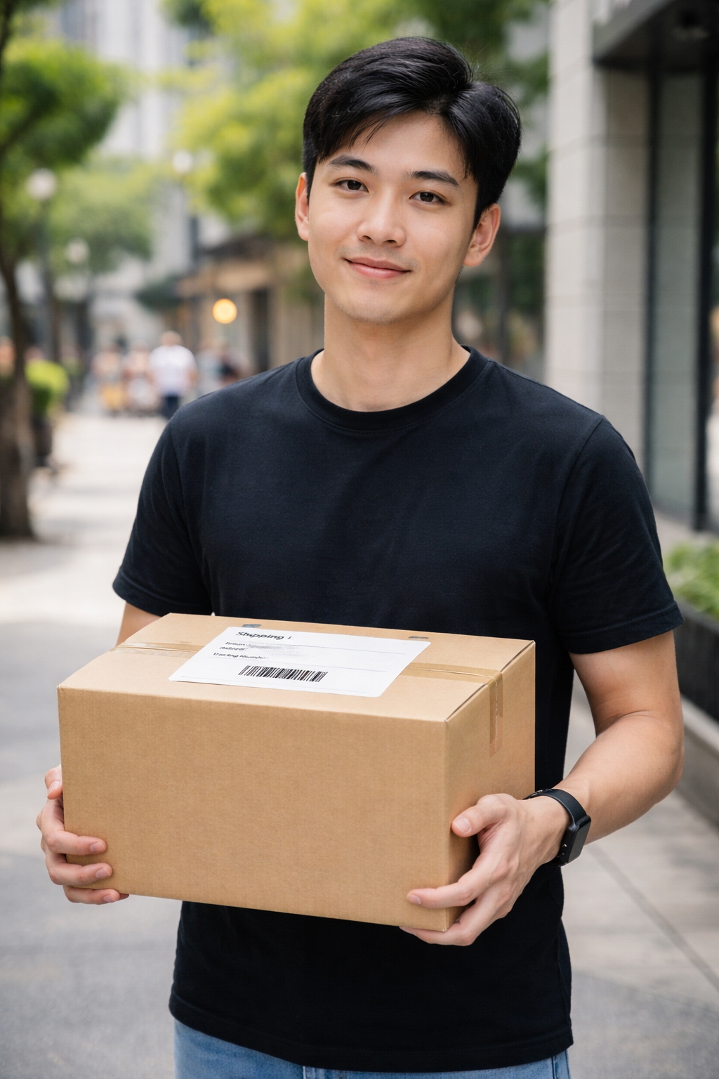 香港本地發貨服務，派送人員手持普通紙皮箱，低調安全配送到府