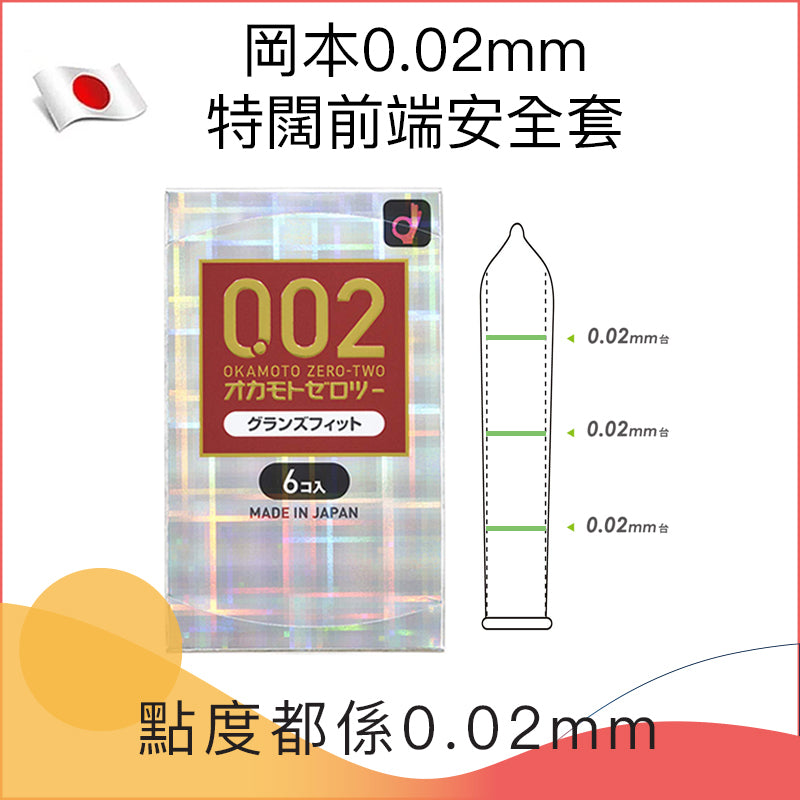 岡本 Okamoto 0.02mm EX Grand Fit 水系聚氨酯闊頭裝安全套 / 37mm / 6片裝