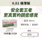 相模 Sagami Original 0.02mm 聚氨酯超薄安全套 / 36mm / 10片裝